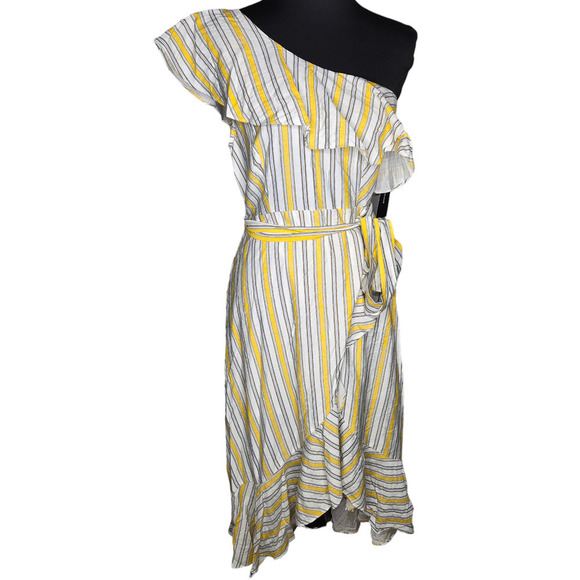 Lulus High Tide Yellow Striped One Shoulder Midi Dress - Picture 2 of 7